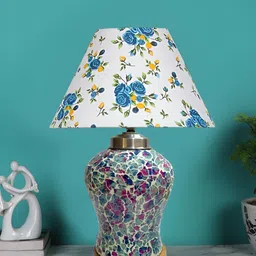 Devansh White Printed Glass Traditional Frusturical Shaped Table Lamp-31