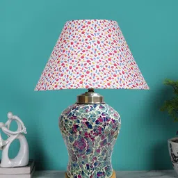 Devansh White Printed Glass Traditional Frusturical Shaped Table Lamp-56