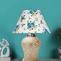 Devansh White Printed Glass Traditional Frusturical Shaped Table Lamp-36
