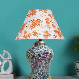 Devansh White Printed Glass Traditional Frusturical Shaped Table Lamp-30