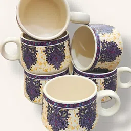 Your Local Store White & Purple 6 Pieces Printed Ceramic Glossy Cups-26