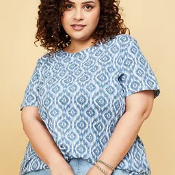 max Plus Size Geomertic Printed Pure Cotton T-shirt-11