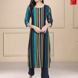 HERE&NOW Selection Of 2 Striped Round Neck Straight Kurtas-picture-33