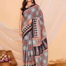 Shivanya Handicrafts Ajrak Pure Cotton Block Print Saree-17