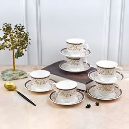UPC White Floral Printed Ceramic Glossy Cups Set of Cups and Mugs-57