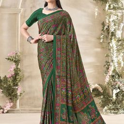 Mitera Floral Poly Crepe Bagru Saree-image-40