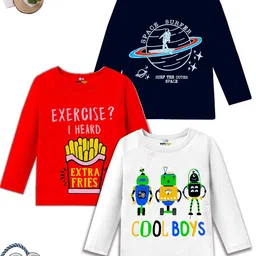 MINI MYN Boys Pack Of 3 Humour and Comic Printed Round Neck Cotton T-shirts-image-17