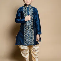 Cae Boys Floral Embroidered Regular Dupion Silk Kurta with Patiala-32