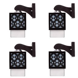 Gojeeva Black & White 4 Pieces Textured Wooden Square Shaped Wall Lamps-picture-10