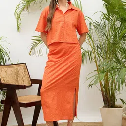 SASSAFRAS Embroidered Pure Cotton Shirt With Skirt Co-Ords-picture-14