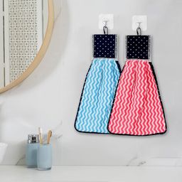 Kuber Industries 2-Pcs Pink & Blue Zig Zag Washbasin Hanging Kitchen Towel With Ties-33