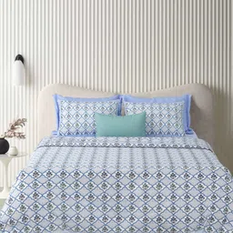 Urban Jaipur Blue & White Striped King Bedsheet with 2 Pillow Covers-image-36