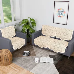 Aura Cream-Coloured Cotton Sofa Cover-10