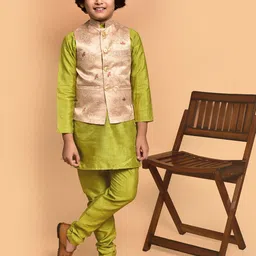 PRINTINDIA Boys Band Collar Three-Quarter Sleeves Regular Kurta & Churidar & Nehru Jacket-29