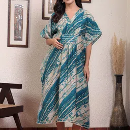 Secret Wish Striped Maternity Kaftan Midi Dress-image-72