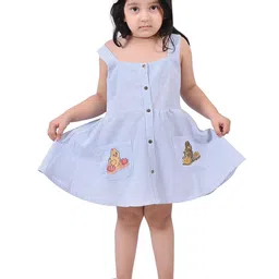Cloth Bites Girls Embroidered Shoulder Straps Neck A-Line Dress-image-49