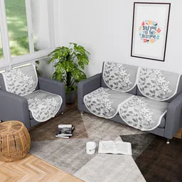 Kuber Industries Grey 6 Pieces Self Design Cotton 3 Seater Sofa Cover-54