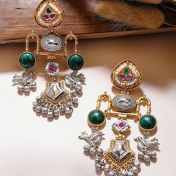 KARATCART Gold & Silver Plated Kundan Studded Contemporary Drop Earrings-image-39