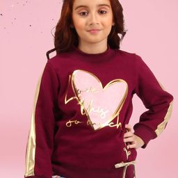 CUTECUMBER Girls Typography Printed Round Neck Long Sleeves Pullover Sweatshirt-23