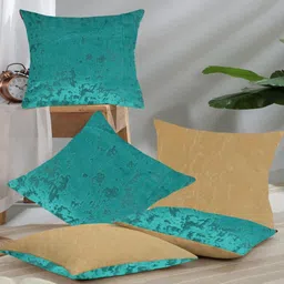 IVAZA Blue Set of 5 Abstract Velvet Square Cushion Covers-42