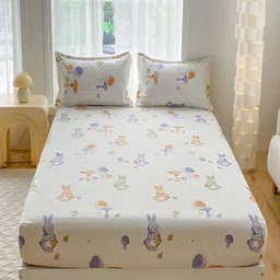 JC HOME White & Blue Cartoon Characters Printed 140 TC Single Bedsheet Set-2.00 m x 1.20 m-image-31
