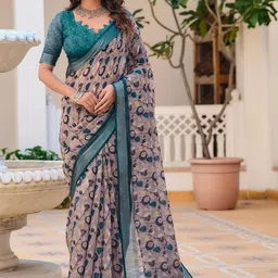 Quelea Floral Linen Blend Khadi Saree-picture-55