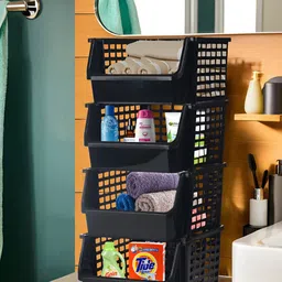 Kuber Industries Black 4 Tier Bathroom Organiser Rack-57