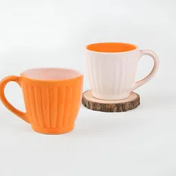 Storepedia White & Yellow 2 Pieces Textured Ceramic Matte Cups 150ml Each-image-39