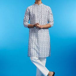Diwas by Manyavar Floral Printed & Chikankari Embroidered Mandarin Collar Straight Kurta-picture-40