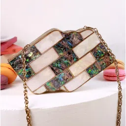 THE TAN CLAN Jean Mother Of Pearl Brass Clutch With Detachable-picture-16