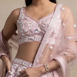 FABPIXEL Embroidered Sequinned Semi-Stitched Lehenga & Unstitched Blouse With Dupatta image 5