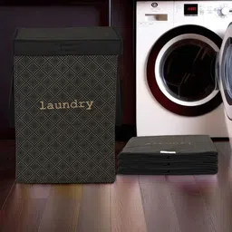 Aura 4Pcs Black & Beige Printed Foldable Laundry Bags With Lid & Handles - 75 L Each-14