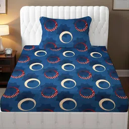 IVAZA Navy Blue Printed 180 TC Queen Bedsheet With 1 Pillow Cover-image-77
