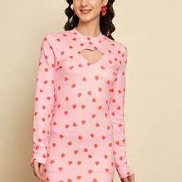 vangull Pink Heart Print Mini Bodycon Dress with Cut-Outs-picture-22