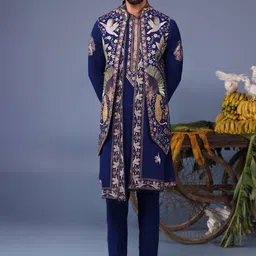 KALPRAAG Men Floral Embroidered Regular Sequinned Kurta with Trousers & With Dupatta-picture-9