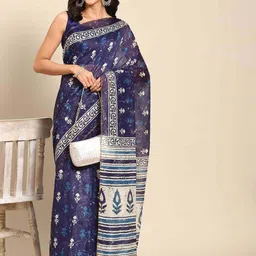 KALINI Ethnic Motifs Zari Block Print Saree-11