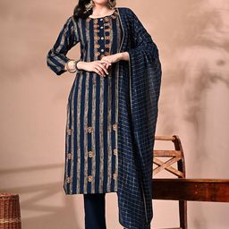 DOISA Women Floral Embroidered Regular Thread Work Kurta with Trousers & With Dupatta-image-23
