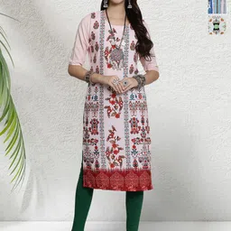 HERE&NOW Selection Of 3 Floral Printed Round Neck Straight Kurta-image-39