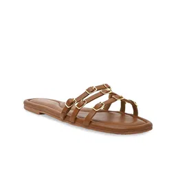 CAI Women Open ToeBuckled Tan Flats-32