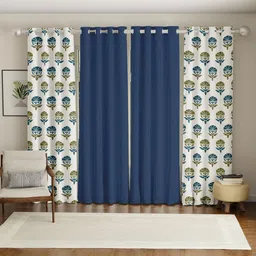 URBAN SPACE Blue & White Set of 4 Ethnic Motifs Door Curtain-75