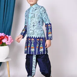 BAESD Boys Printed Regular Dupion Silk Kurta with Dhoti Pants image 5