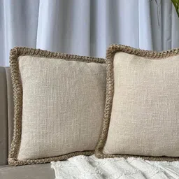 EXPORT HOUSE Cream-Coloured & Brown Set of 2 Square Cushion Covers-10