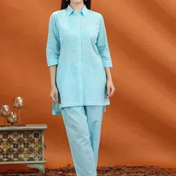 COTTON CULTURE Women Ethnic Motifs Embroidered Sequinned Pure Cotton Kurti with Trousers-image-41