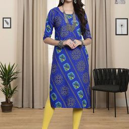 HERE&NOW Selection Of 2 Bnadhani Printed Round Neck Straight Kurtas-image-39