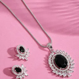 ORANGENYSHA Rhodium-Plated American Diamond & Cubic Zirconia Studded Jewellery Set-13