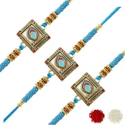 MEIRA JEWELLERY 5-Pcs Rakhi With Roli Chawal & Greeting Card-image-70