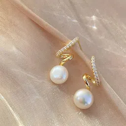 Celestique Korean Pearls Studded Contemporary Shaped DropEarrings-24