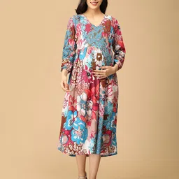 The Mom Store Women Floral Print Maternity A-Line Midi Dress-image-74