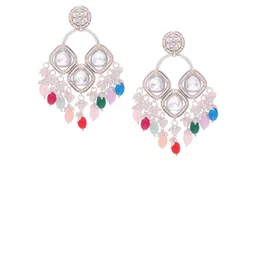 MEIRA JEWELLERY Silver-Plated Stones Studded & Beaded Contemporary Drop Earrings-picture-19