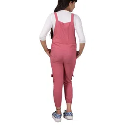 PERFECTPIVOT Girls Solid Cotton Lycra Dungaree With Top-image-59